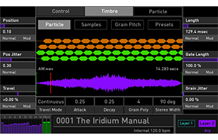 detail image of Waldorf Iridium screen showing Particle Generator settings