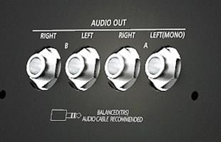 detail image of Kurzweil K2700 rear panel showing audio output connectors