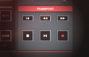 detail image of Kurzweil K2700 control panel showing transport controls