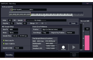 screen image from Korg Nautilus showing sampling interface