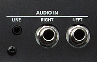 detail image of Kurzweil PC4-7 rear panel showing external audio inputs