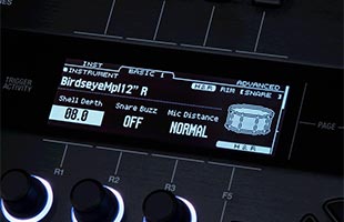 detail image of Roland TD-50X screen showing snare drum adjustment settings interface