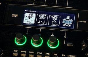 detail image of Roland TD-50X screen showing Coach mode training main menu